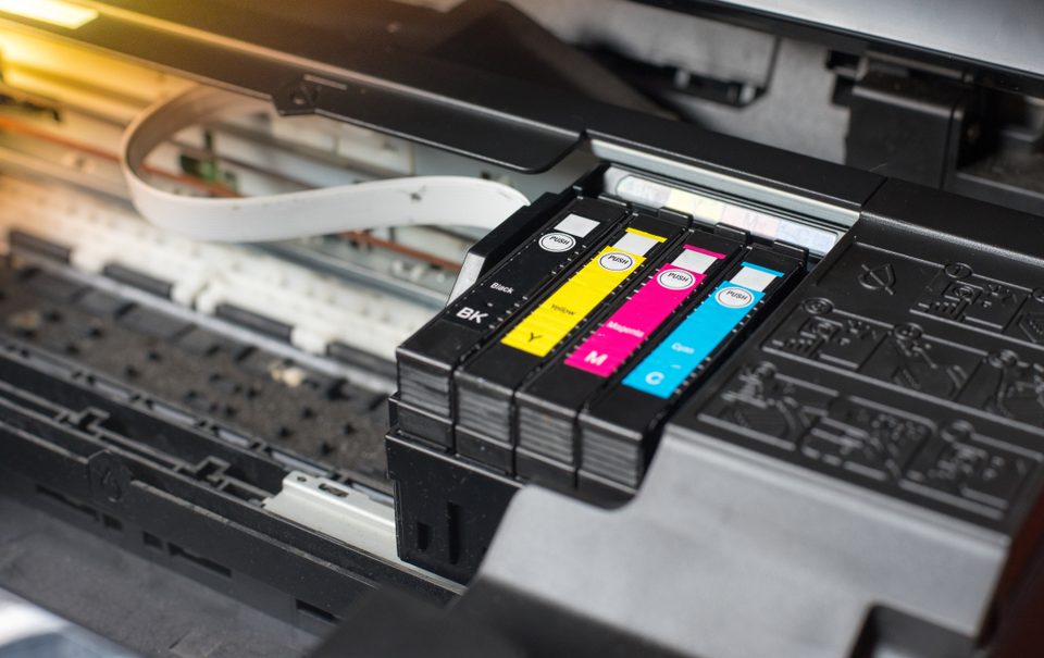 Inside view of printer ink cartridges